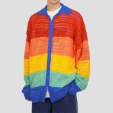 Breathable and edgy rainbow color hollow-out shirt