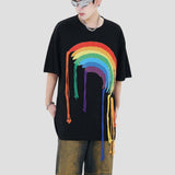 Rainbow fringe tee for a unique hip-hop street look