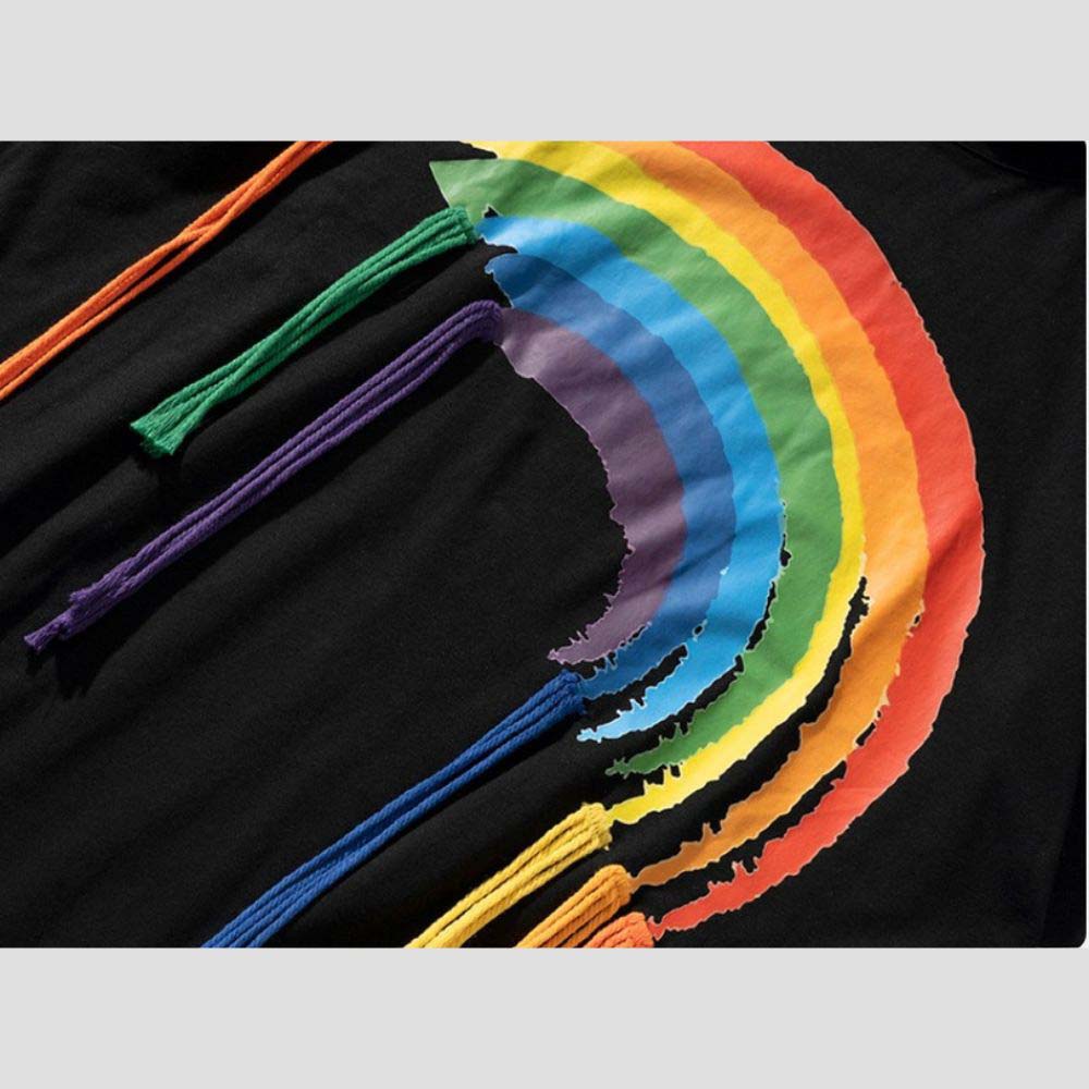 Breathable and skin-friendly casual tee with rainbow fringe