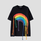 Hip-hop style rainbow fringe casual tee