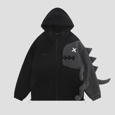 Casual dinosaur-themed fleece jacket
