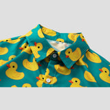 Unisex shirt with a duck print, cooling fabric, and turn-down collar for a casual look.