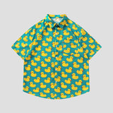 Cooling fabric shirt with a cute duck print and turn-down collar.