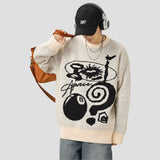 Stylish sweater with artistic graffiti for relaxed, casual wear.