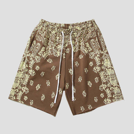 Breathable streetwear shorts with hip-hop influence and cashew blossom print