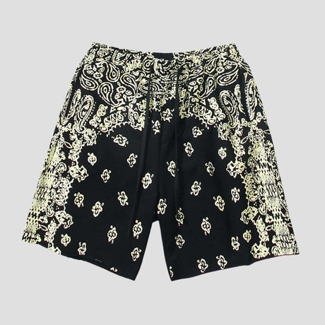 Stylish quick-dry shorts with hip-hop floral and Sanskrit motifs