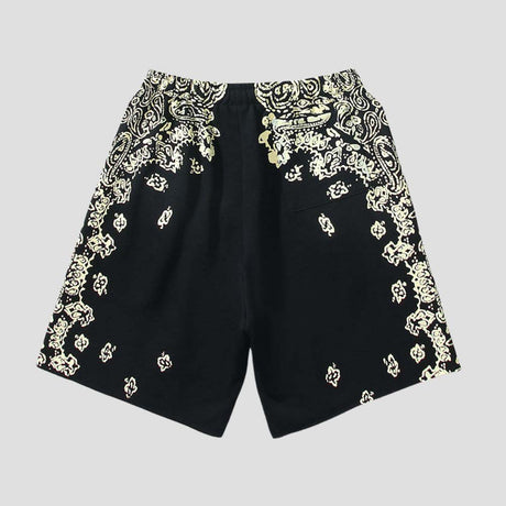 Urban fashion shorts with cashew blossom and Sanskrit pattern