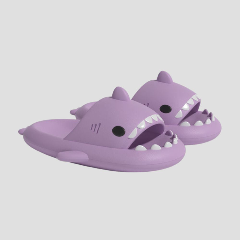 Loose fit, unisex shark slippers with EVA material.