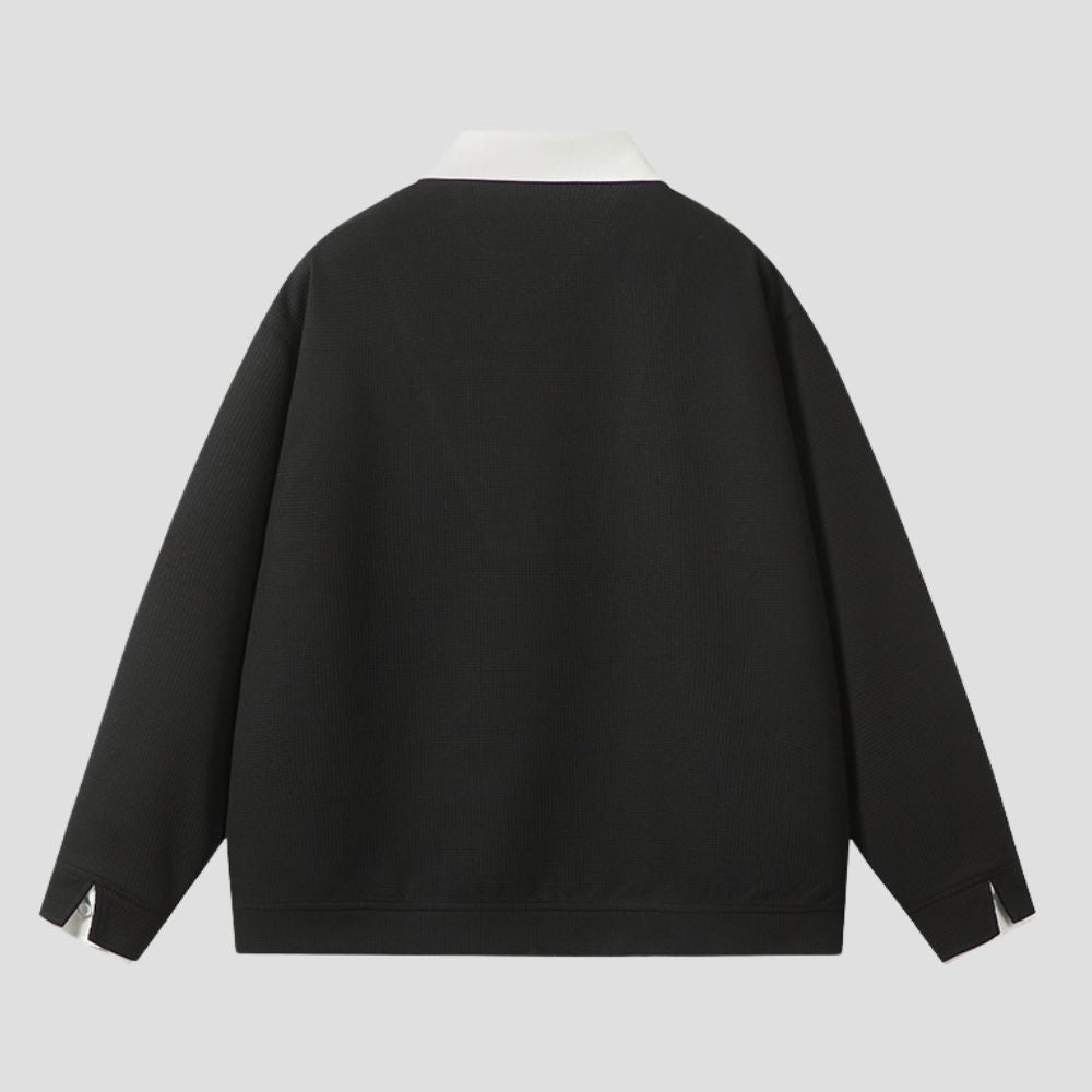 Unisex sweater with a modern two-piece design, perfect for any occasion.
