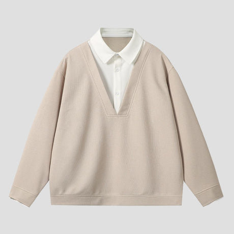 A stylish shirt-collar sweater with a minimalist and eco-friendly design.
