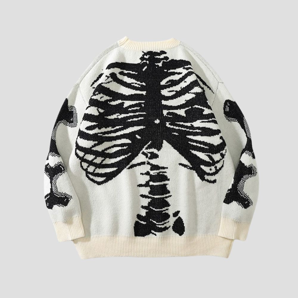 Rear view of the Skull Print Sweater, showing hem and cuff design