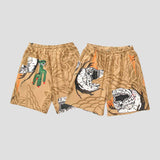 Breathable streetwear shorts with hip-hop influence and graffiti print