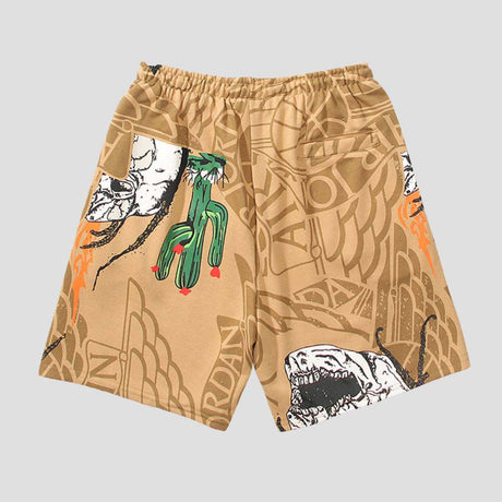 Loose-fit unisex shorts with quick-dry fabric and artistic skull cactus design