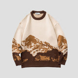 Front view of the Snow Mountain Print Sweater featuring the detailed mountain design.