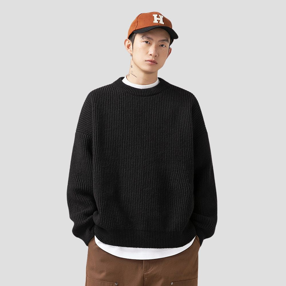 Ribbed Hem of Solid Color Knit Sweater