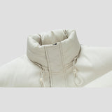 Detail of the classic stand collar design on the Solid Color Stand Collar Cotton Jacket