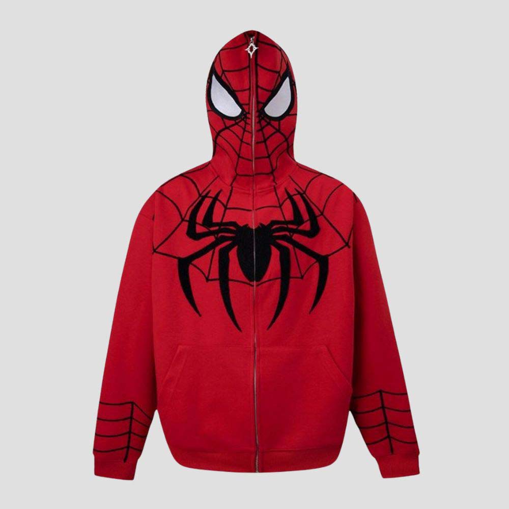 Red Spider-Man graffiti hoodie with zipper closure