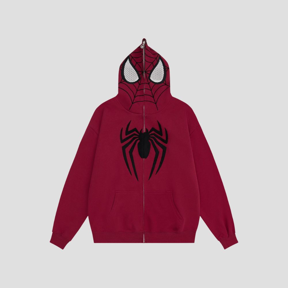  Front view of the Spider Hoodie showcasing the unique design.