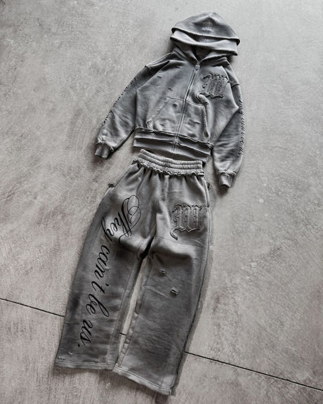 Street Style Zip-Up Hoodie Set