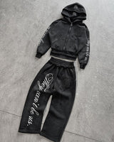Street Style Zip-Up Hoodie Set
