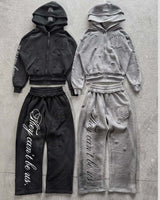 Street Style Zip-Up Hoodie Set