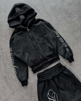 Street Style Zip-Up Hoodie Set
