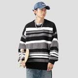 Ribbed Cuffs of Striped Crew Neck Sweater