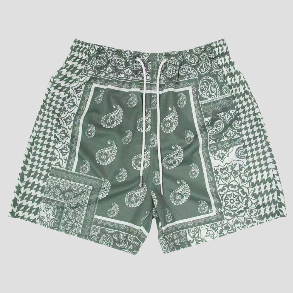 Breathable streetwear shorts with hip-hop influence and classical art design