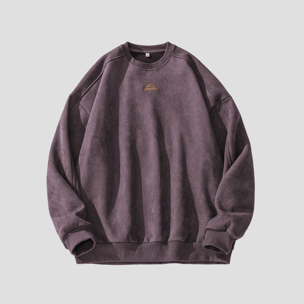 Front view of Suede Crew Neck Sweatshirt