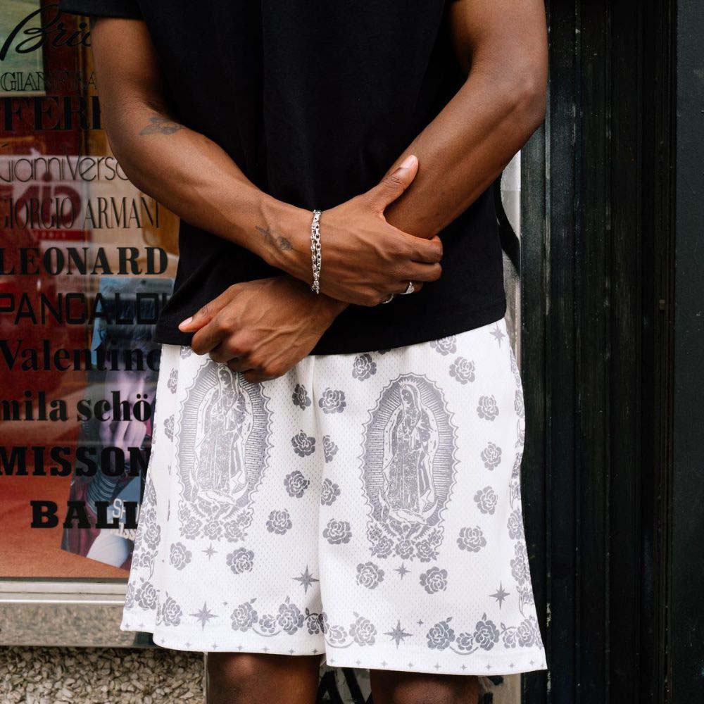 Urban fashion shorts with Virgin Mary image print