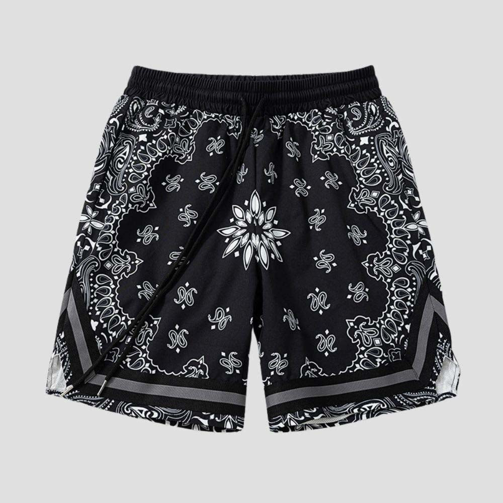 Black loose shorts with white side stripes, ideal for summer sports casual style