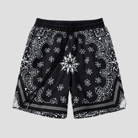 Black loose shorts with white side stripes, ideal for summer sports casual style