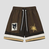 Loose-fit unisex shorts with hip-hop inspired sun and wolf embroidery