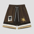 Loose-fit unisex shorts with hip-hop inspired sun and wolf embroidery