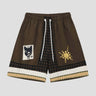 Loose-fit unisex shorts with hip-hop inspired sun and wolf embroidery