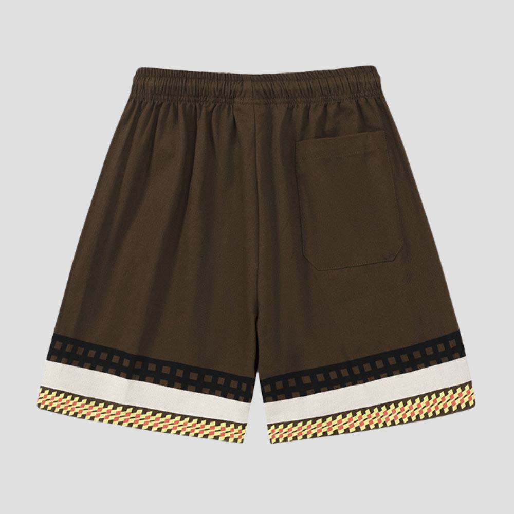 Street-style loose-fit shorts with sun and wolf embroidery