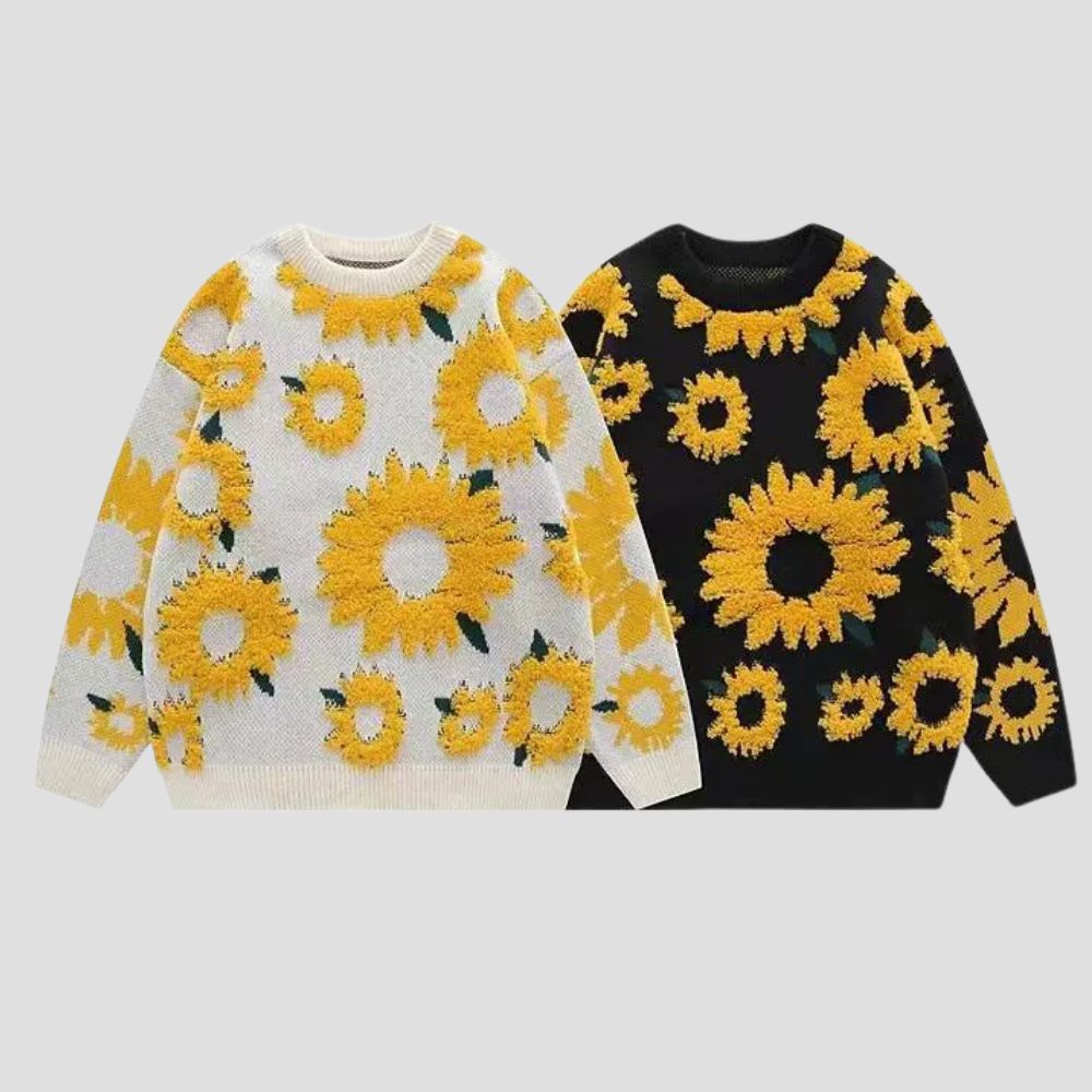  Fabric texture of Sunflower Print Sweater