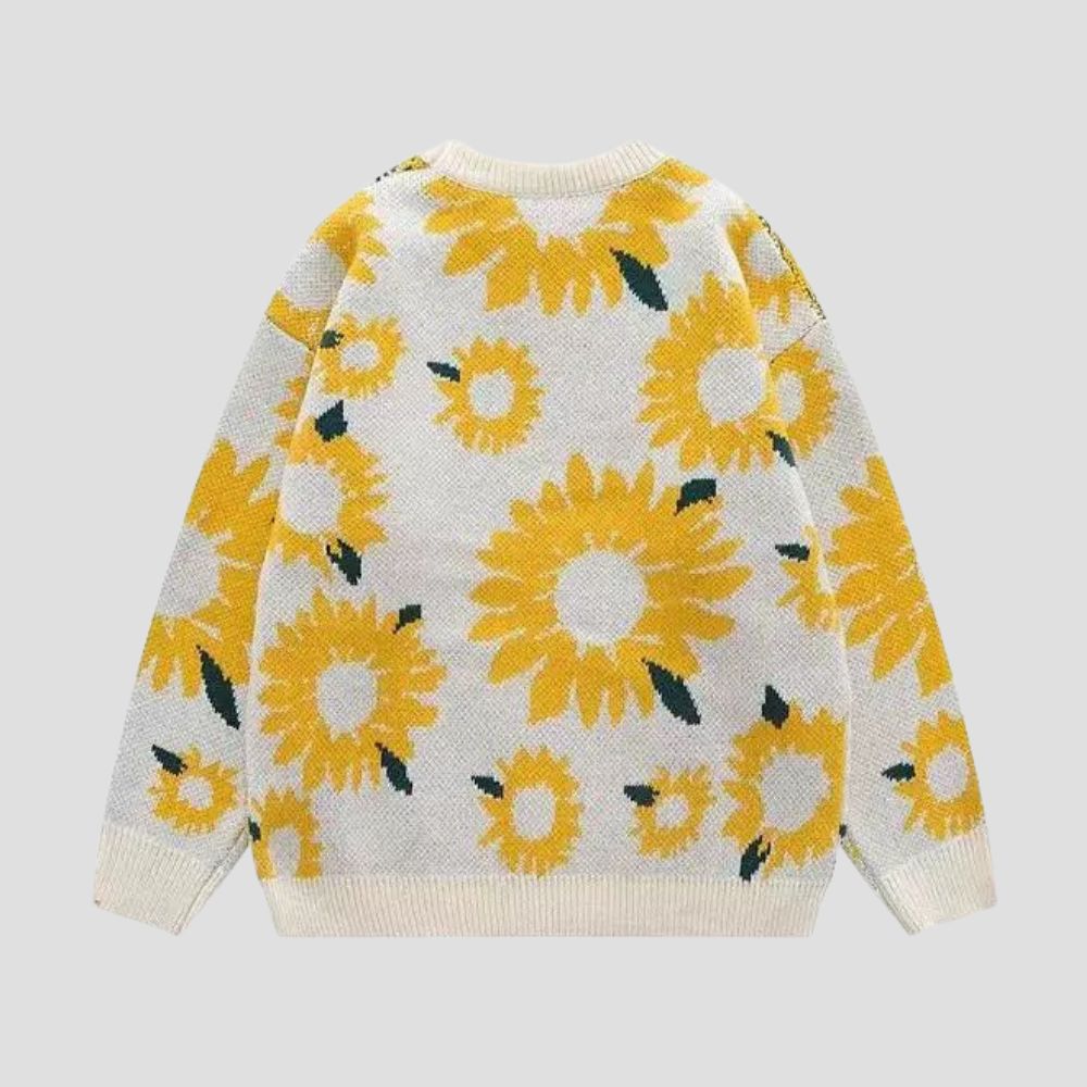 Back view of Sunflower Print Sweater