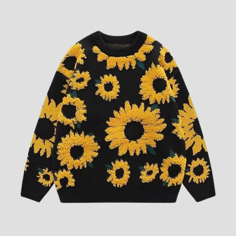 Front view of Sunflower Print Sweater