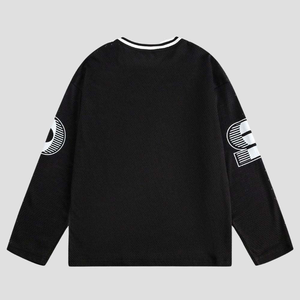 Perforated hip-hop tee with personalized embroidery for urban style.