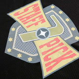 Street fashion tee with hip-hop inspired graffiti embroidery and loose fit.