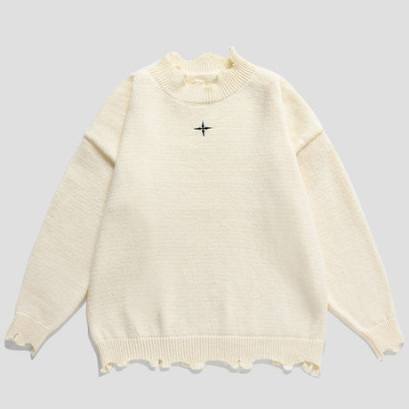 Irregular frayed edge sweater with unique streetwear style
