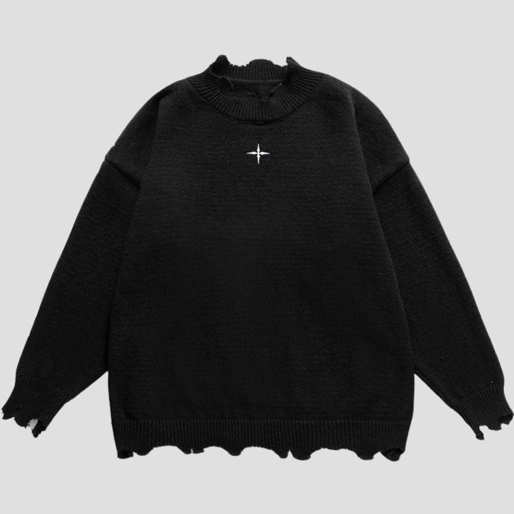 Casual unisex sweater with irregular frayed edges design
