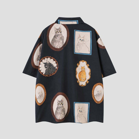 Hip-hop style shirt featuring cat graffiti, loose fit, and cooling fabric.