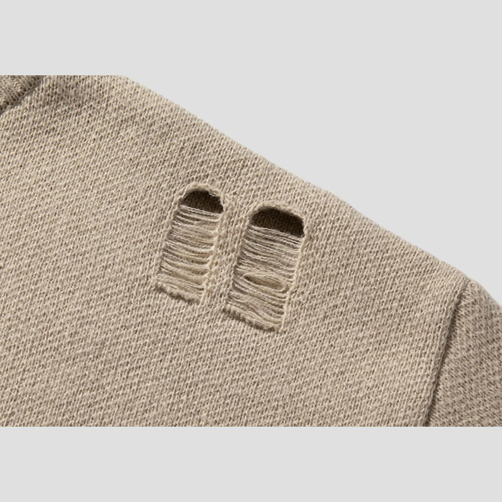 Soft touch streetwear sweater with shredded design

