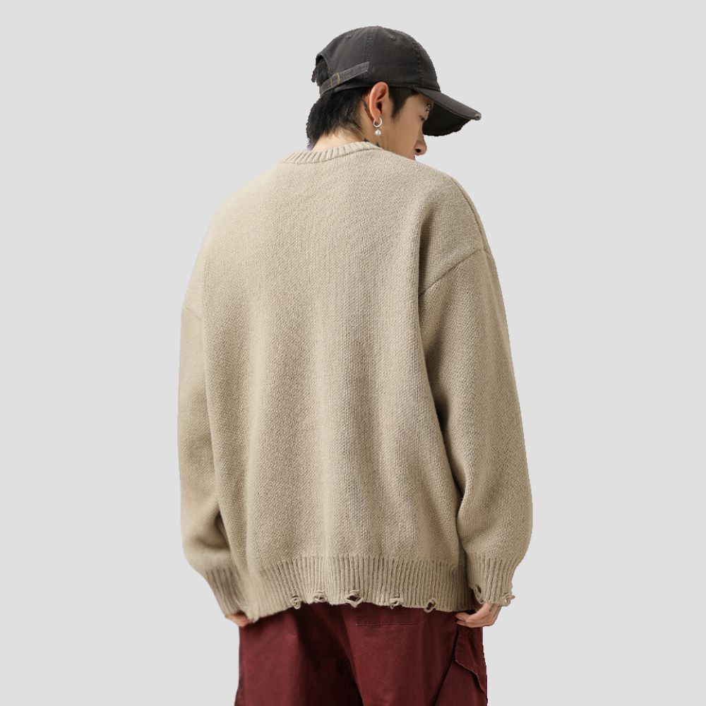 Shredded design unisex sweater with soft breathable fabric
