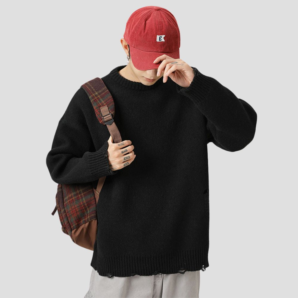 High-quality eco-friendly shredded sweater with loose fit
