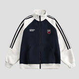 Vintage-inspired jacket with colorful retro design details
