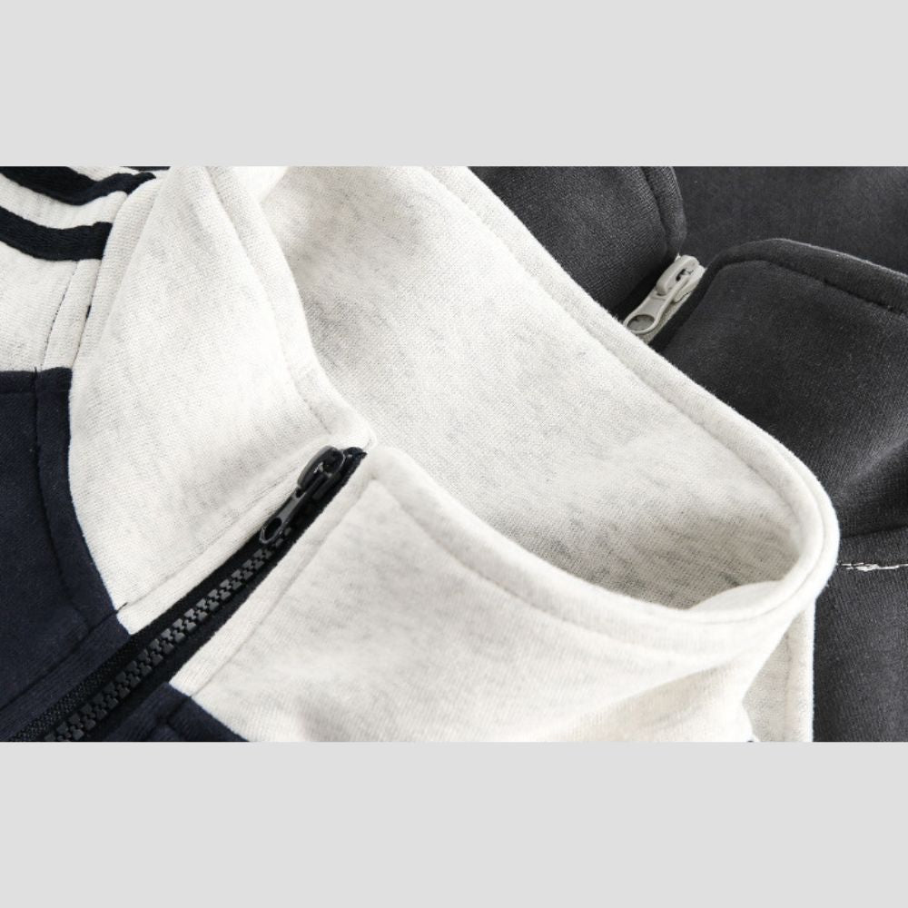 Stylish jacket featuring a zipper closure and pockets
