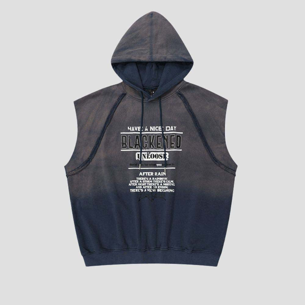 Close-up of the soft-touch fabric of the hip-hop inspired sleeveless hoodie.